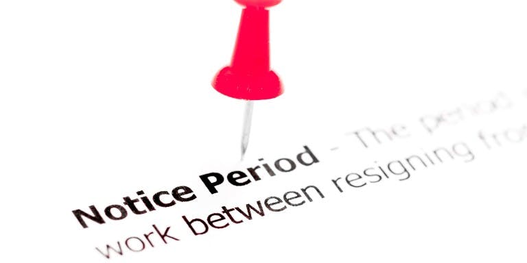 Dictionary definition of notice period shown in a book