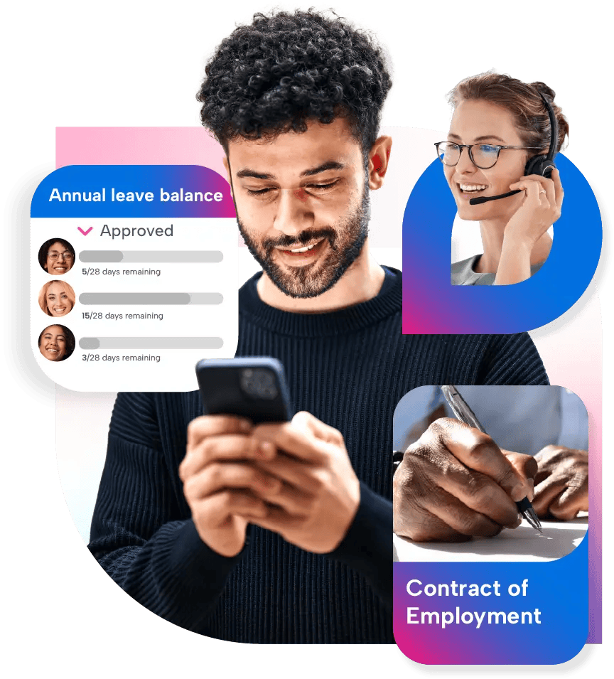 Man reading through annual leave balance on smartphone