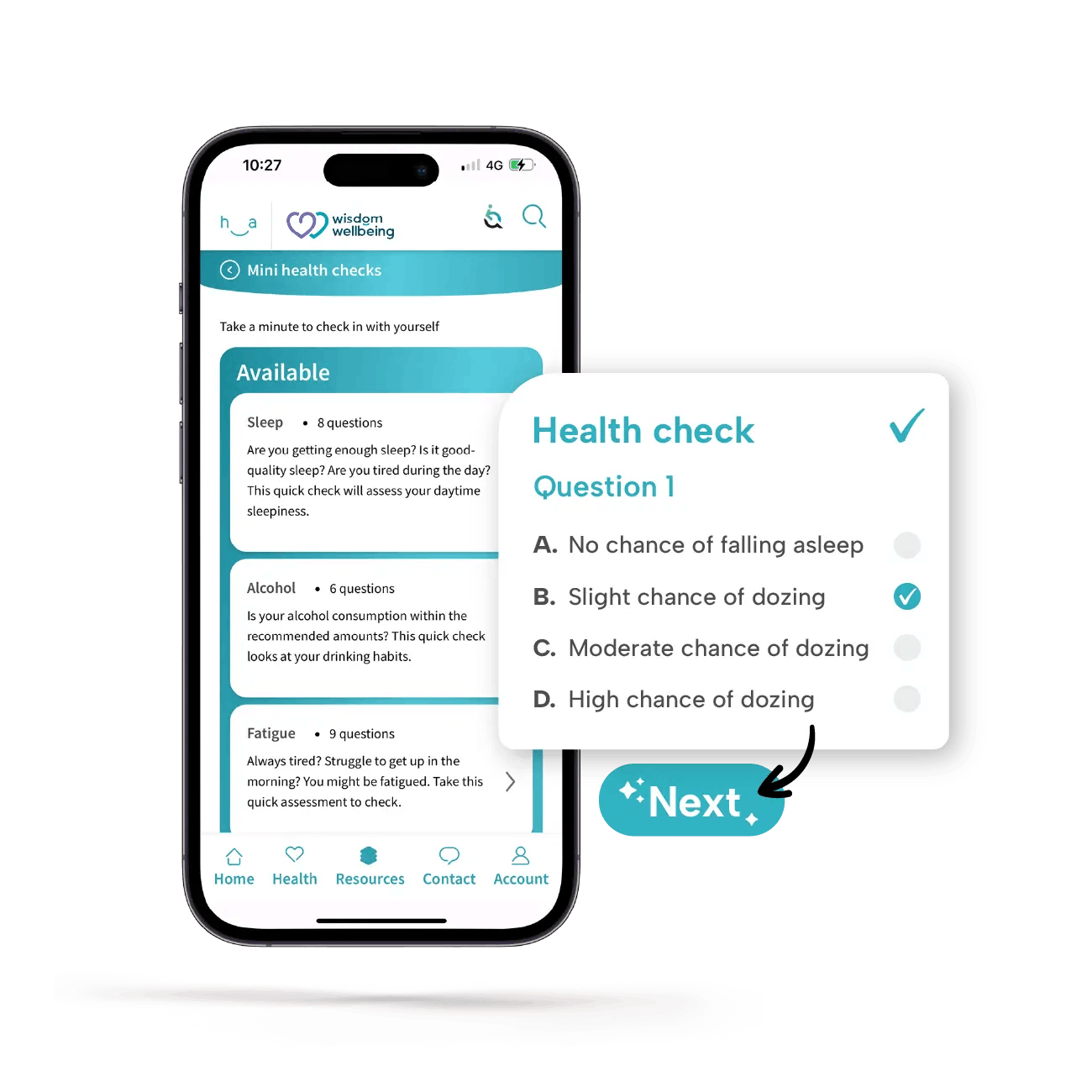 Wellbeing app for staff Wellbeing app for staff on phone