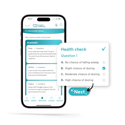 Wellbeing app for staff Wellbeing app for staff on phone