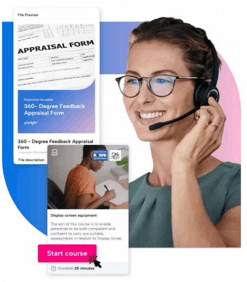 Employment relations advice Woman with phone headset