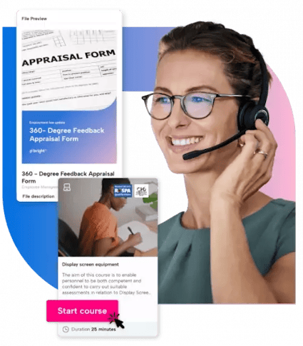 Employment relations advice Woman with phone headset