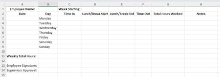 Excel example of a timesheet