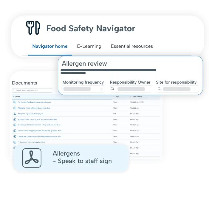 Food safety navigator Screenshot of BrightSafe's food safety navigator