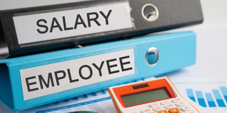 Integrated HR and payroll data Salary and employee contract information displayed in two binders