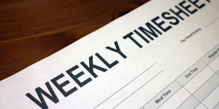 Paper-based weekly timesheet A paper-based weekly timesheet including a column for recording meal times