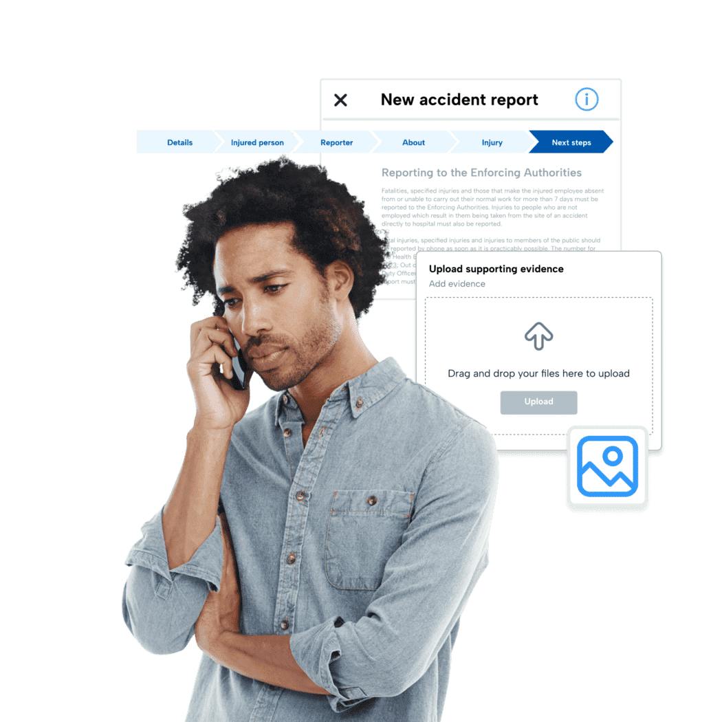 Man standing in front of an accident report template