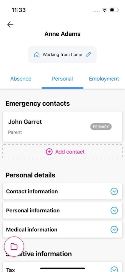 Mobile personal details