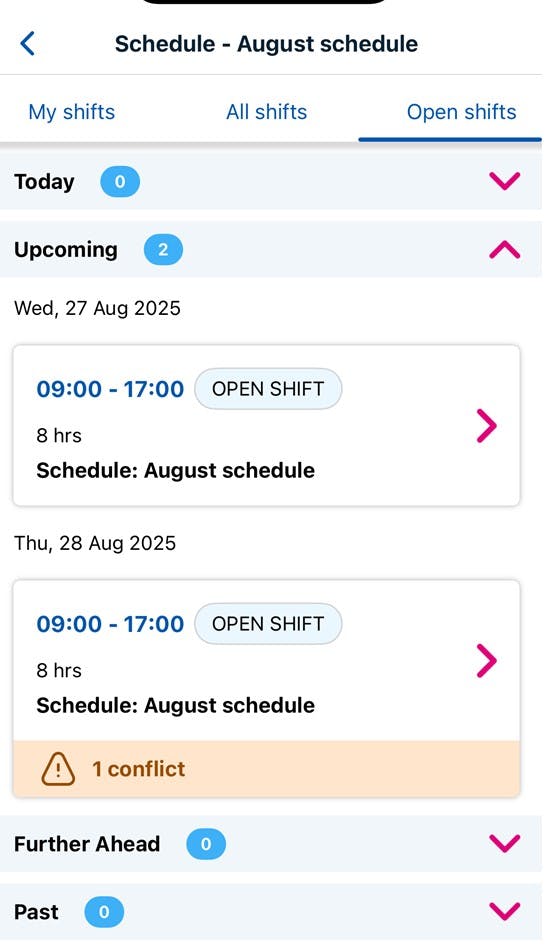 Open shifts 1 Open shifts 1