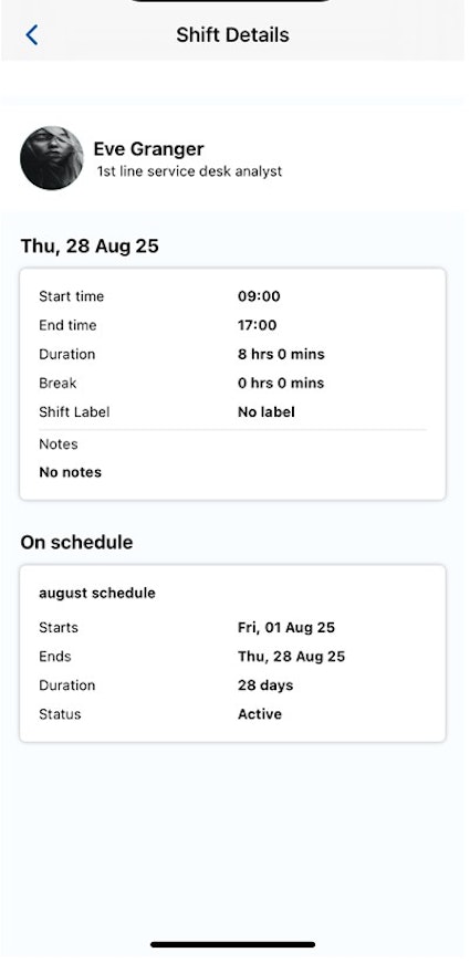 Open shift details