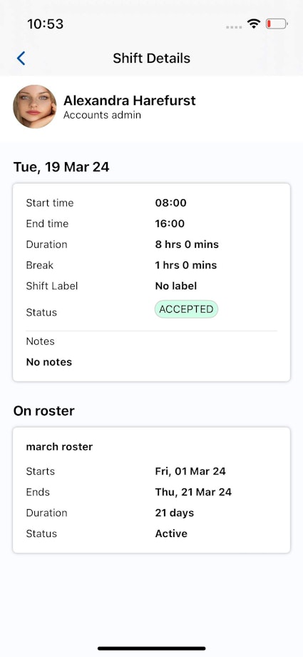 Shift details