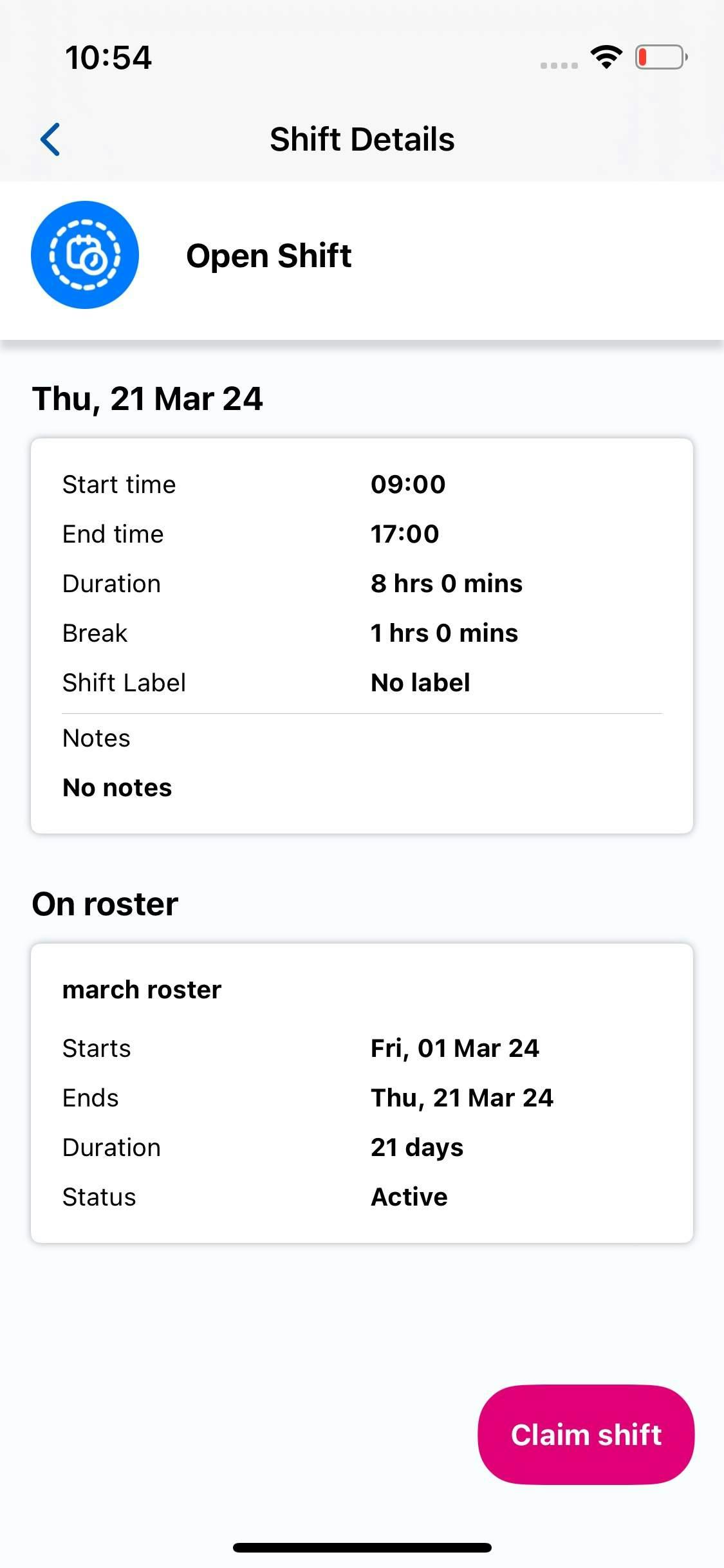 Open shift details Open shift details