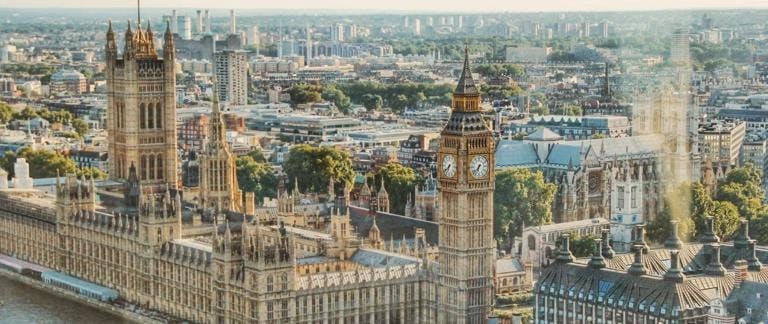 Aerial view of the Houses of Parliament