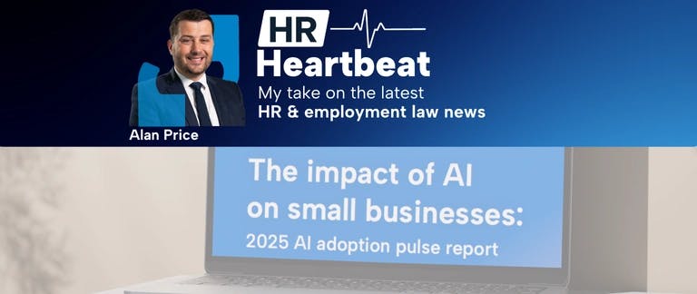 HR Heartbeat blog header with image of the BrightHR AI Report cover on a laptop