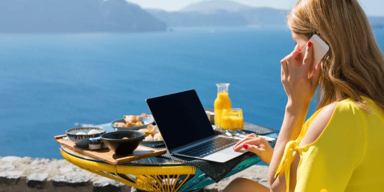 Woman working on holiday