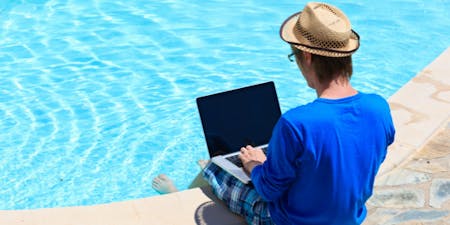 Man working on holiday