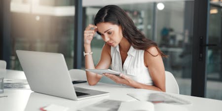 Woman stressed working