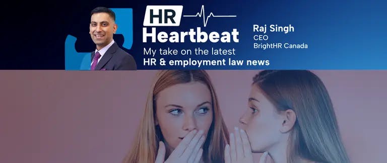 Two women talking, one is whispering into the others ear, they both have their hands over their mouths