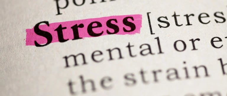 Image of the word Stress highlighted in a dictionary