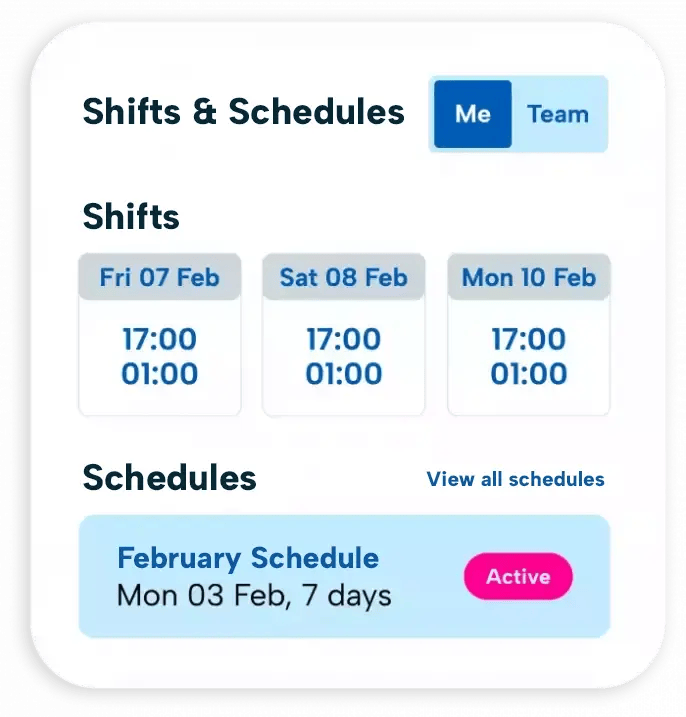 An image showing part of the BrightHR Lite dashboard for shift management