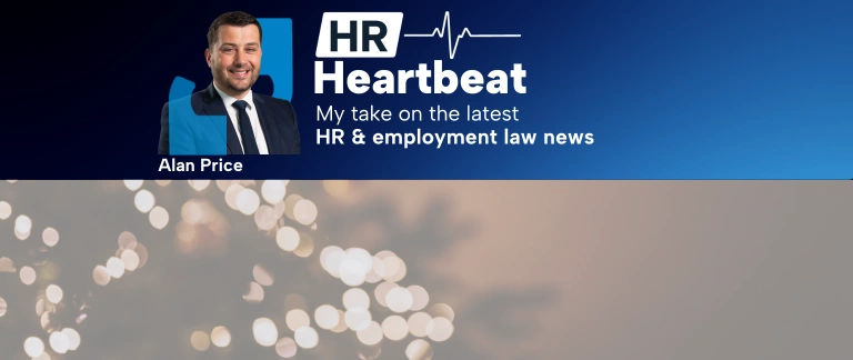 HR Heartbeat blog header with an image of BrightHR CEO Alan Price and some Christmas lights
