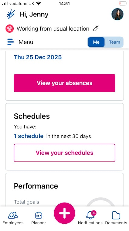 schedules home screen