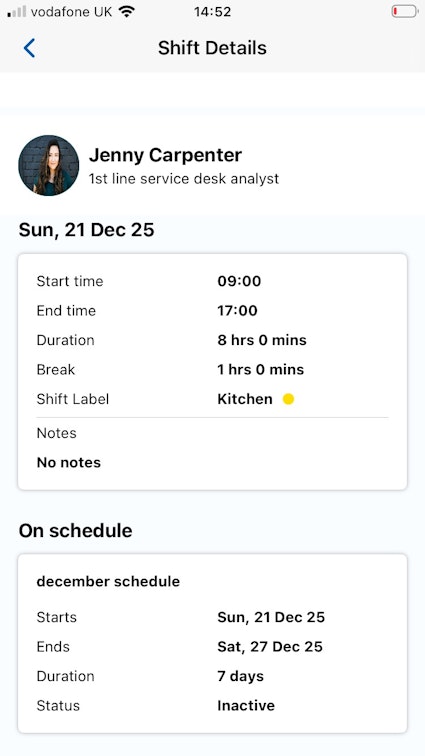 Shift details