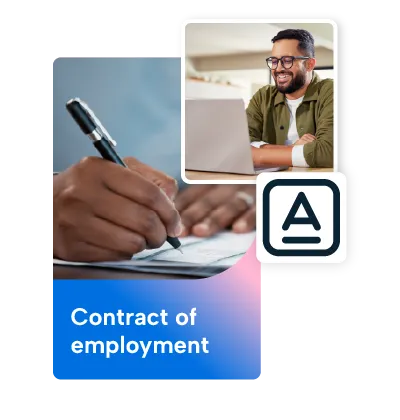 A man is writing on a piece of paper with a pen in his hand. He is wearing glasses and a green jacket. In the background, there is a blue logo with the text "CONCEPT OF MARKETING".