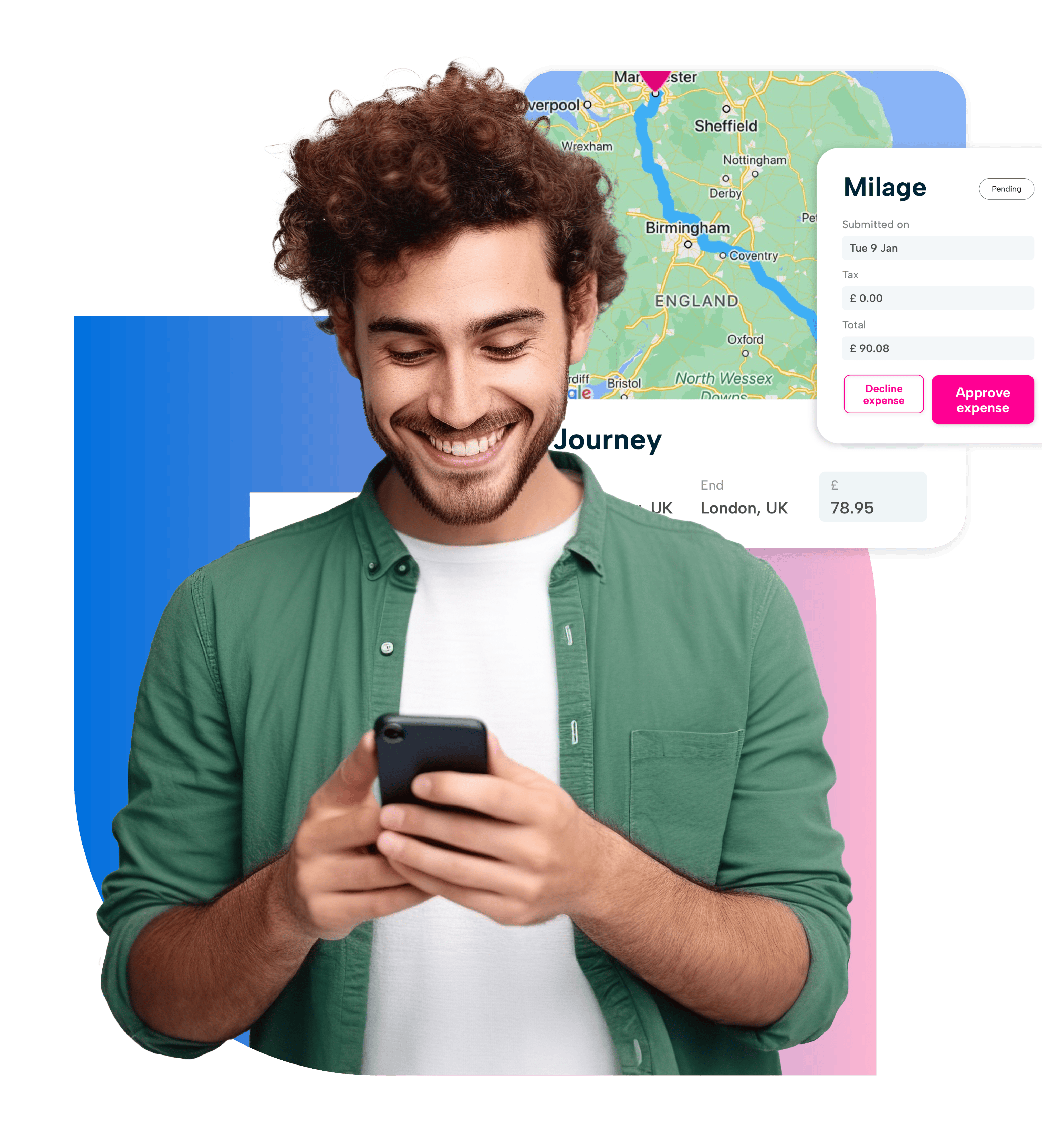 Employee self-service features An employee using self-service features of BrightHR to track mileage and log expenses