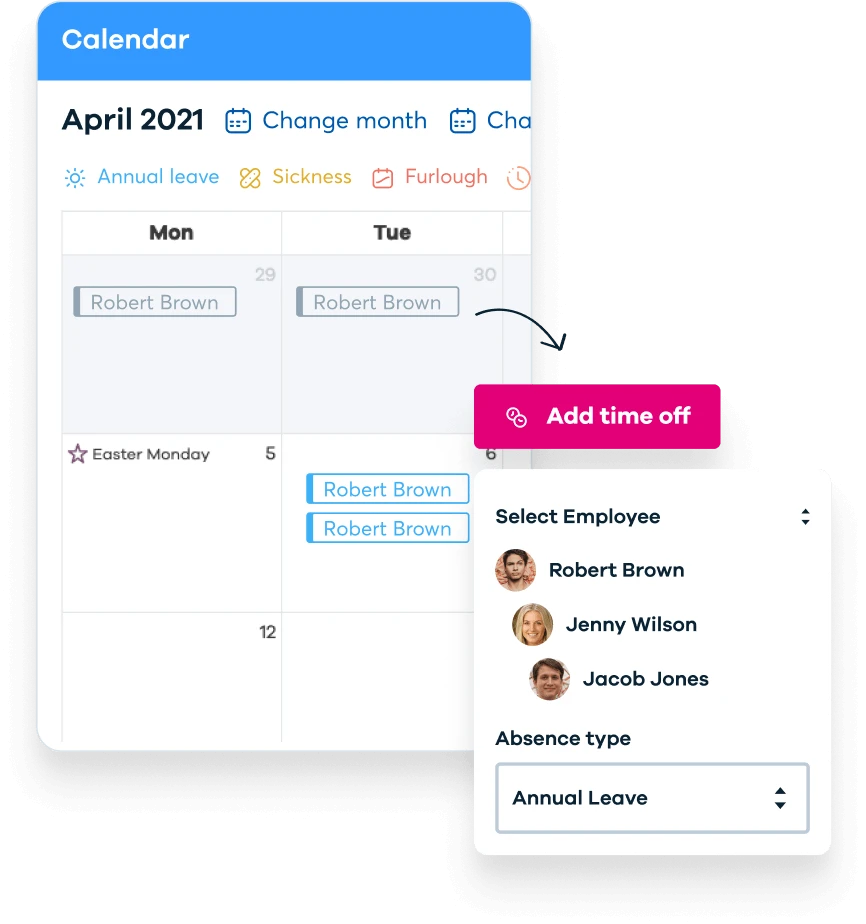 A user's account page with a list of contacts, a calendar, and a calendar app.
