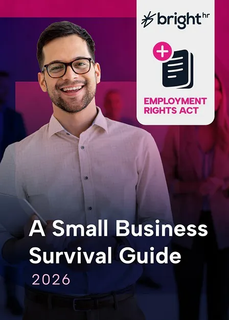 The front page of BrightHR's small business survival guide 2026, with an image of a smiling man