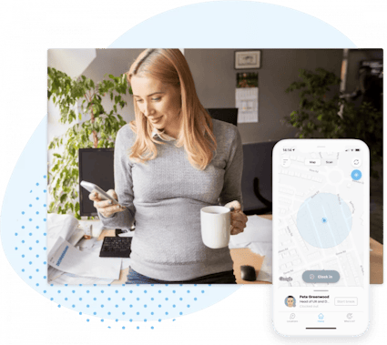 Blip Manager A woman with blonde hair looking at clocking in apps on her phone