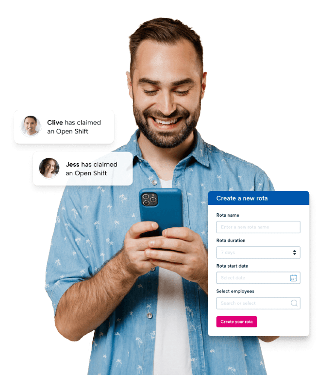 Man happily using BrightHR shift and rota feature Man happily using BrightHR shift and rota feature