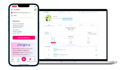 A laptop and phone displaying BrightHR's absence management software.