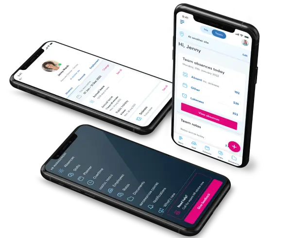 Mobile showing BrightHR App screens