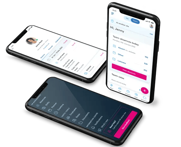 Mobile showing BrightHR App screens