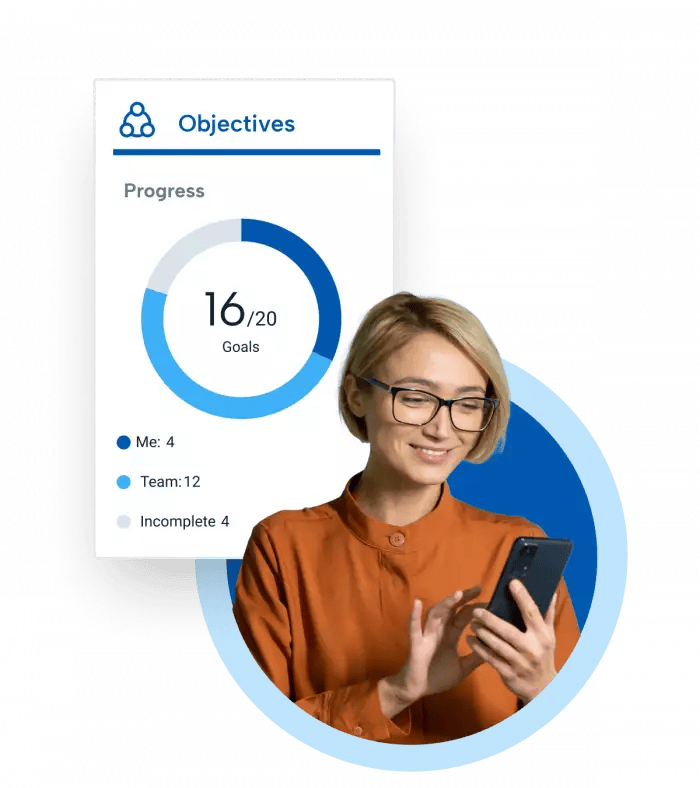 A woman setting objectives using BrightHR's performance management tool