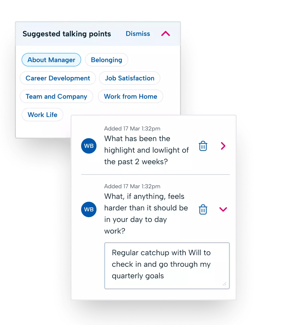 BrightHR's performance management software UI for performance meetings