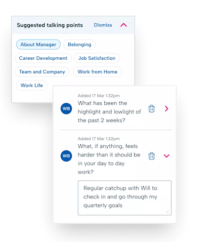 BrightHR's performance management software UI for performance meetings