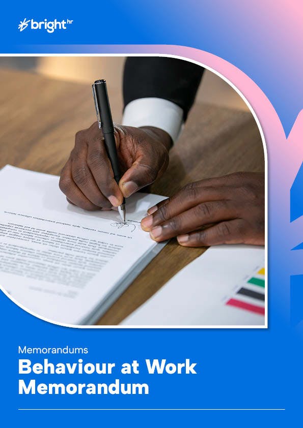 A hand is writing on a document. The document is on a table, and the background is a blue gradient with a white border.