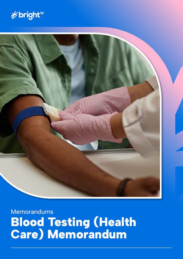 A person wearing pink gloves is performing a blood test on an employee.