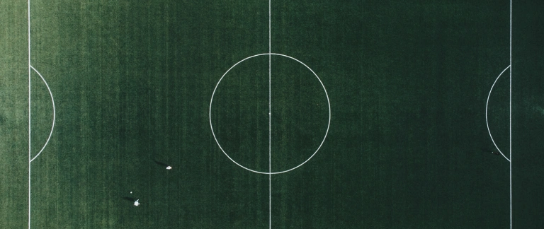 A birds-eye photo of a football pitch