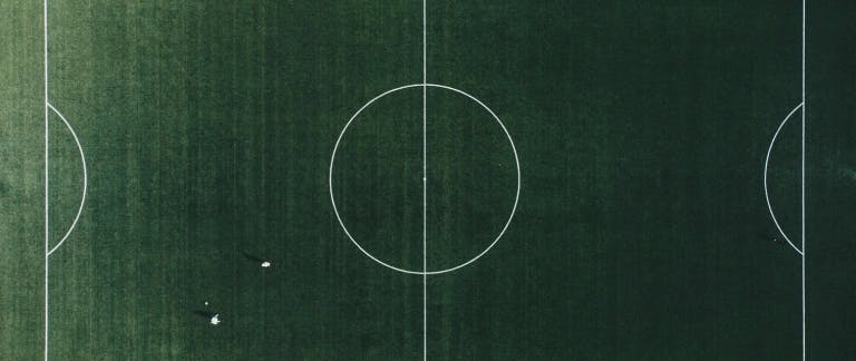 A birds-eye photo of a football pitch