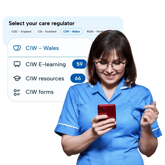 Care worker using mobile to access CIW navigator