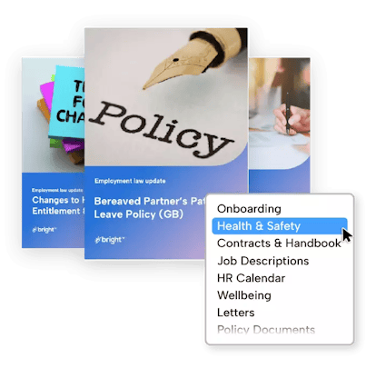 An image shows a choice of different doucments a user can donwload from BrightBase for relevant HR documentation