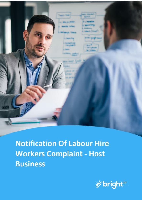 Notification of Labour Hire Workers Complaint - Host Business