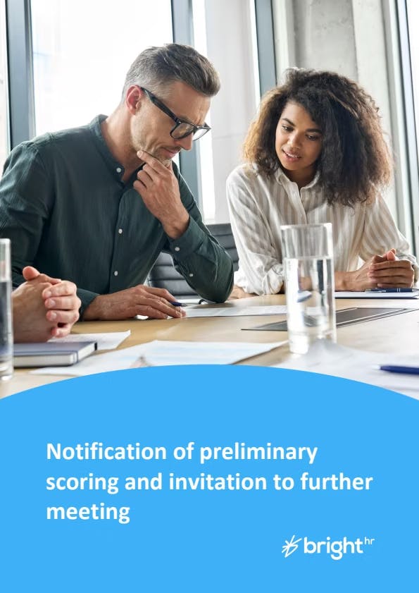 Notification of preliminary scoring and invitation to further consultation meeting
