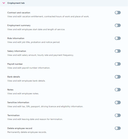 Employment tab