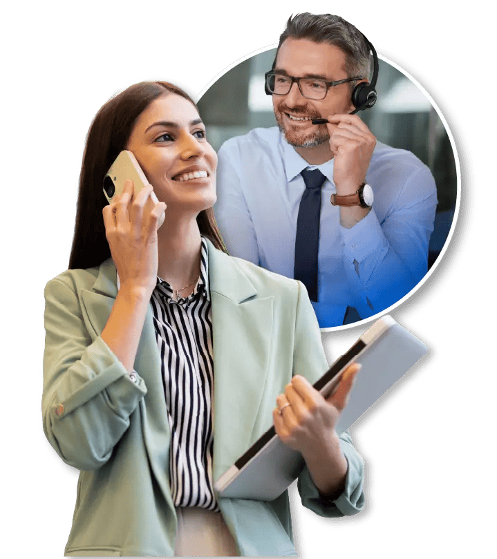 Two people on the phone to one another asking about an HR enquiry