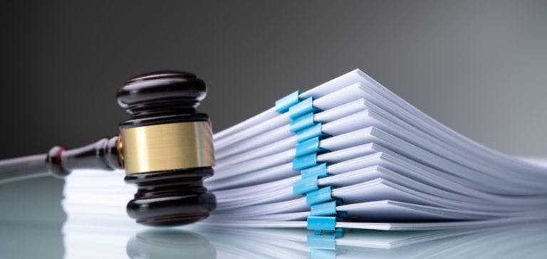 Picture of documents and court hammer